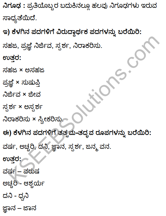 Tili Kannada Text Book Class 10 Solutions Gadya Chapter 4 Hakkigudugala Nigudha Jagattu 10