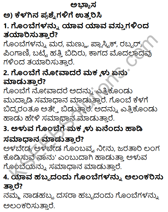 Siri Kannada Text Book Class 5 Solutions Puraka Pathagalu Chapter 2 Mechina Gombe 1