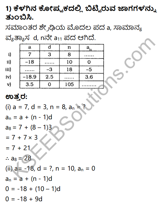 KSEEB Solutions for Class 10 Maths Chapter 1 Arithmetic Progressions Ex 1.2 in Kannada 1