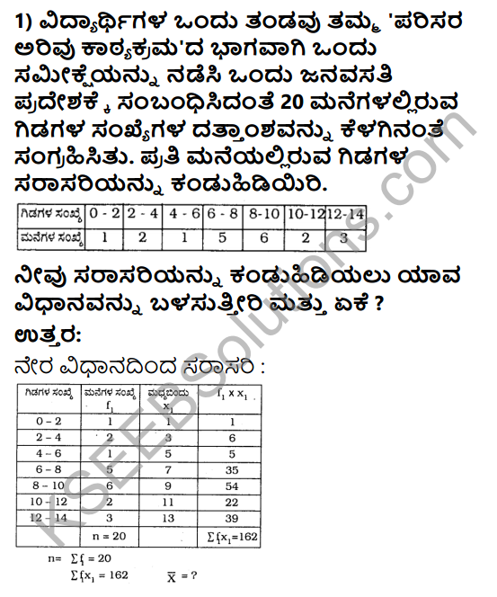 KSEEB Solutions for Class 10 Maths Chapter 13 Statistics Ex 13.1 in Kannada 1