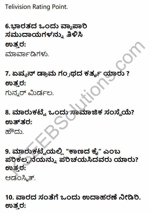 2nd PUC Sociology Question Bank Chapter 6 Market and Communication Systems in Kannada 2