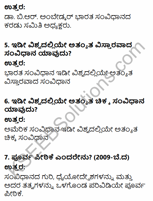 1st PUC Political Science Question Bank Chapter 5 Constitution of India in Kannada 2