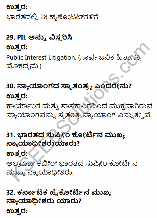 1st PUC Political Science Question Bank Chapter 8 Judiciary in Kannada 8