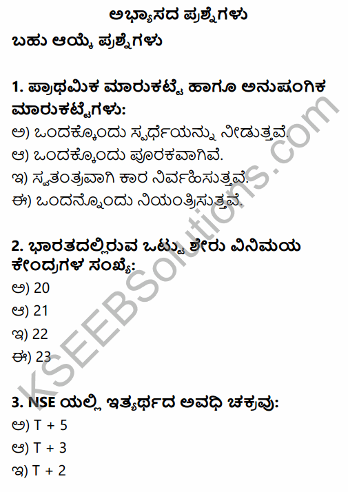 2nd PUC Business Studies Question Bank Chapter 10 Financial Market in Kannada 1