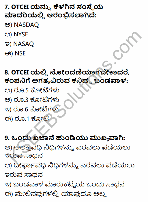 2nd PUC Business Studies Question Bank Chapter 10 Financial Market in Kannada 3